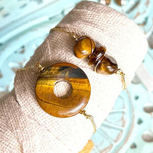 Tiger’s eye wealth and power adjustable gold rope bracelet/healing crystals